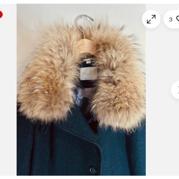 WOMENS SOIA & KYO BLACK DOUBLE BREASTED WOOL COAT REMOVABLE RACCOON FUR SZ LARGE - Picture 3 of 10